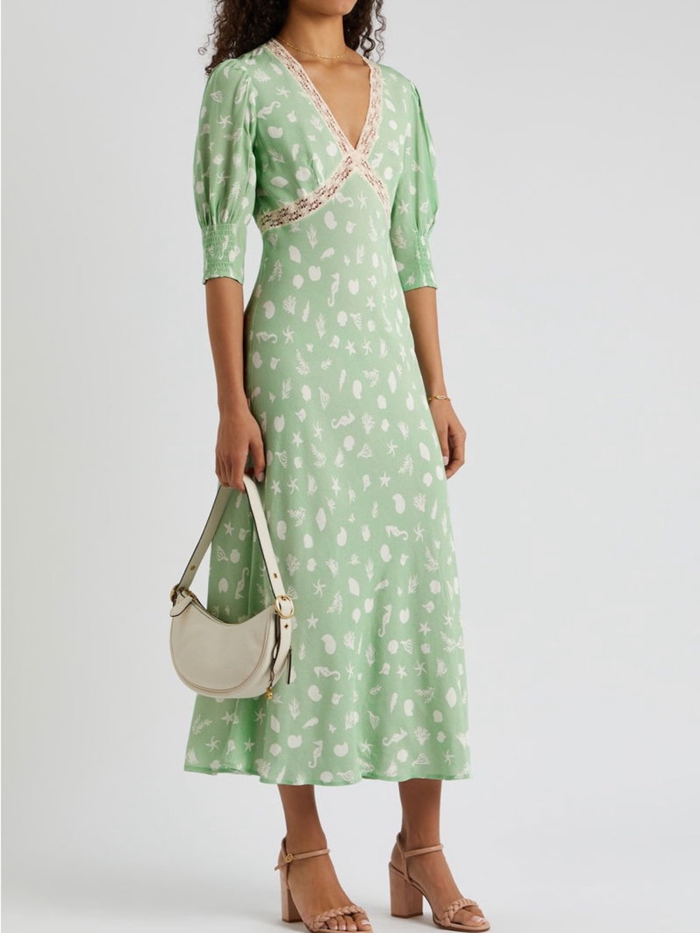 NWT - RIXO Mint Green Printed Lace-Trim Midi Dress (2XL)